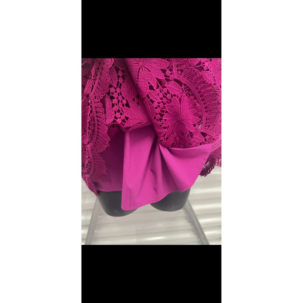 RSVP by Talbots women's Lace Top Magenta Floral 3/4 Sleeve Scalloped Hem Sz L - Picture 7 of 16